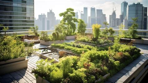 Premium Photo | A Photo of a Rooftop Garden on a High rise Building highlighting Green Architecture