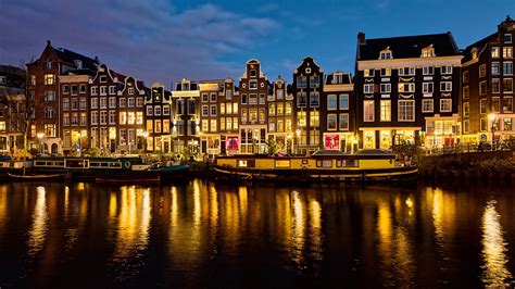 Netherlands, Amsterdam, houses, river, lights, night Wallpaper | 1920x1080 Full HD resolution ...