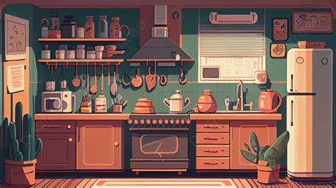 Kitchen Cartoon Illustration Background, Kitchen, Cartoon, Kitchen ...