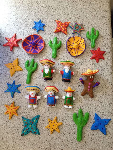 Mexican themed Christmas tree ornaments. Made from clay, and twisted ...