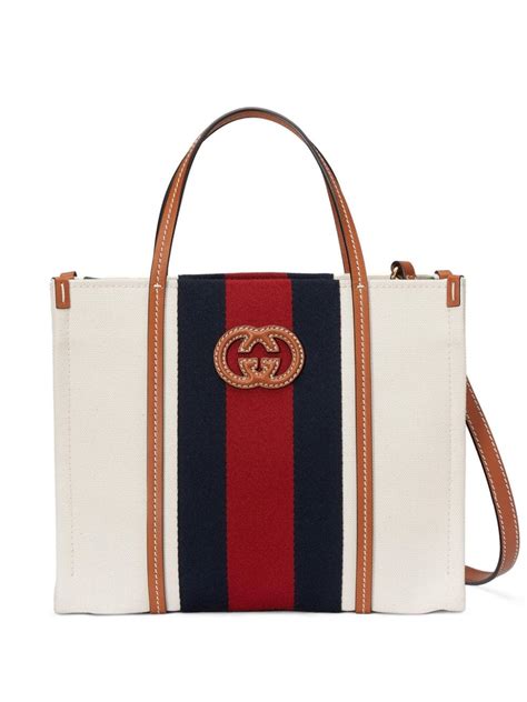 Gucci Small Interlocking G Logo Tote Bag In Weiss | ModeSens