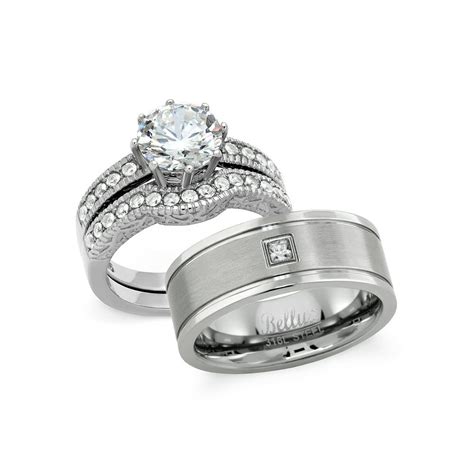 Bellux Style - His and Hers Wedding Ring Set Stainless Steel 2.29 ...