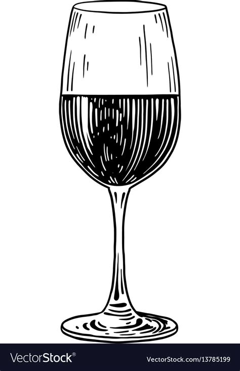 Wine glass drawing engraving ink Royalty Free Vector Image