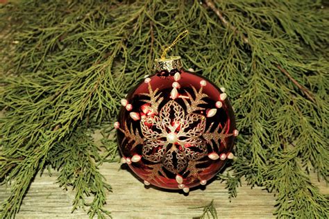 Red Christmas Ball And Cedar Free Stock Photo - Public Domain Pictures