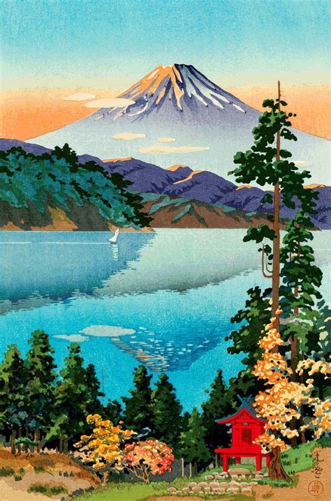 Japanese art prints, art posters, woodblock prints reproductions. Lake Ashi in the Hakon Hills ...