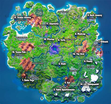 Fortnite Chapter 2 Season 8 Character Locations Map - Gamer Journalist