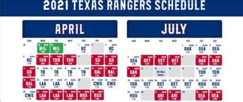 2021 Texas Rangers Team Schedule Tickets Available | Printable Schedule