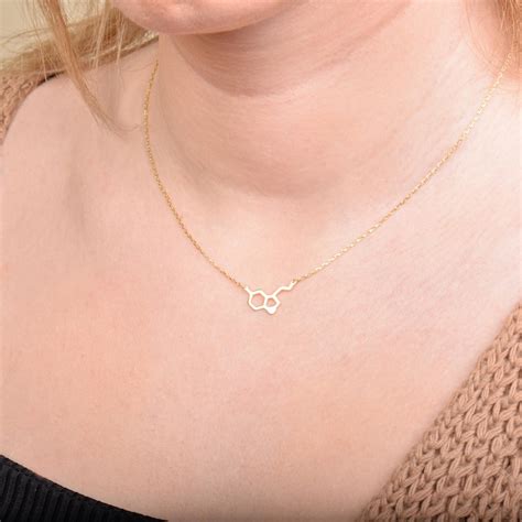 14K Solid Gold Serotonin Molecule Necklace, Dopamine Symbol Necklace ...