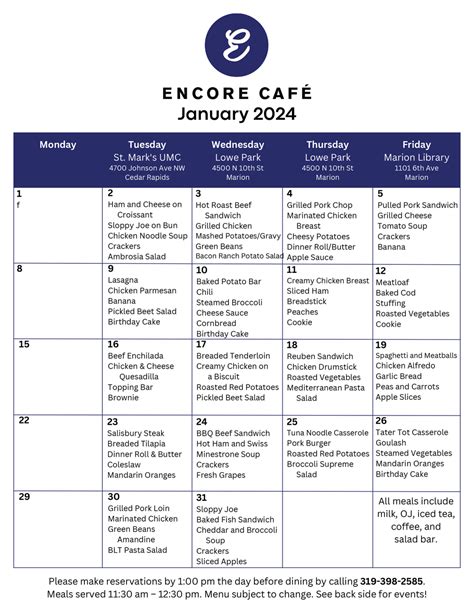 Encore Café Menu — Heritage Area Agency on Aging