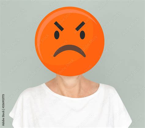 Angry emoji faced woman Stock Photo | Adobe Stock