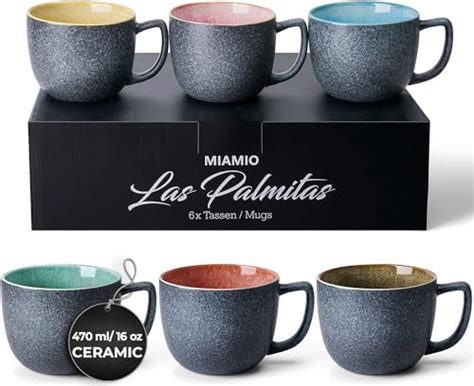 MIAMIO - 6 x 470 ml Coffee Cups/Mug Set/Coffee Cup Large/Modern ...