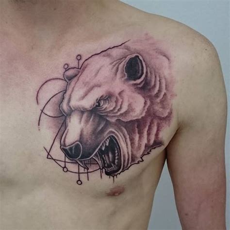 Angry Polar Bear Head Tattoo On Left Side