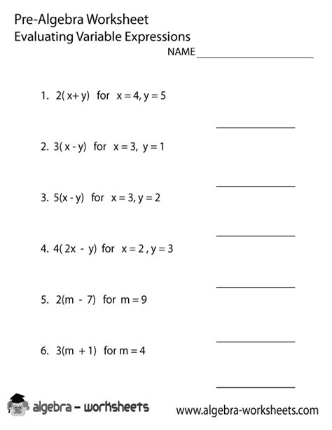 Variables Pre-Algebra Worksheet Printable