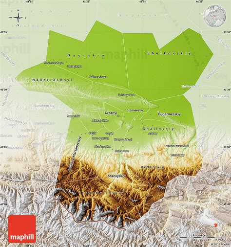 Physical Map of Chechen Republic, lighten