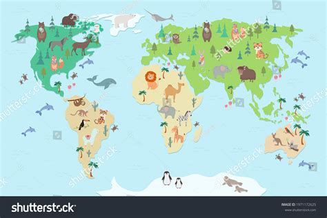 Animals World Map Kids Educational Poster Stock Vector (Royalty Free ...