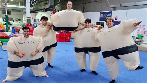 FUNNY GYMNASTICS IN GIANT SUMO SUITS! - YouTube