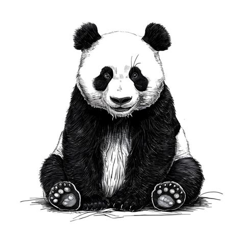 Panda monochrome ink sketch vector drawing engraving style illustration ...