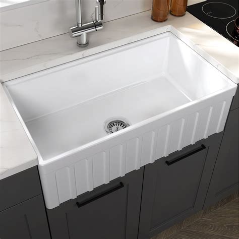 Yorkshire Farmhouse Fireclay 33" Single Bowl Kitchen Sink in White with Cutting-Board, Grid and ...