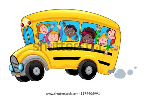 Cartoon School Bus Happy Child Students Stock Vector (Royalty Free ...