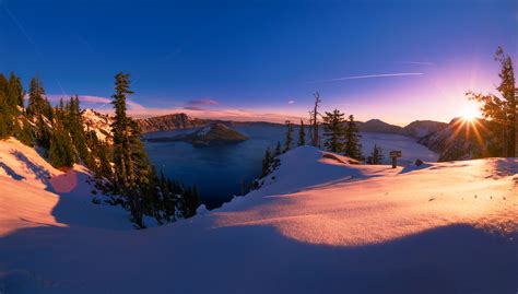 Snowy Sunrise at Crater Lake National Park - Travel Caffeine