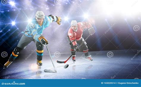 Professional Hockey Players in Action on Grand Arena Stock Photo - Image of helmet, athlete ...