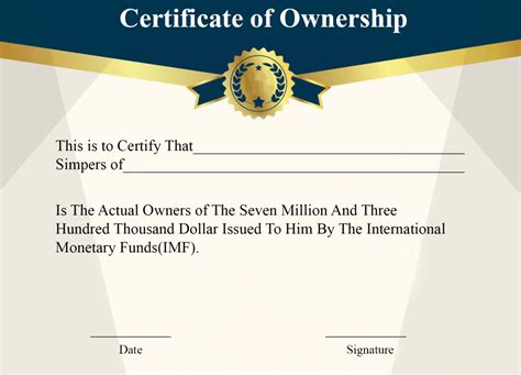 ️5+ Free Sample of Certificate of Ownership form Template ️