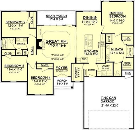 New Top 1 Level 4 Bedroom Home Designs, House Plan One Floor