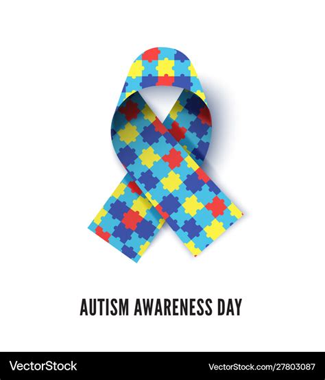 Autism awareness month ribbon realistic Royalty Free Vector