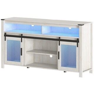 Modern Farmhouse LED TV Console with Mesh Barn Doors, 32" Height - Bed ...