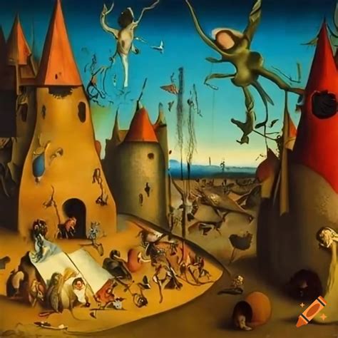 Surreal war illustration by hieronymus bosch and salvador dali on Craiyon