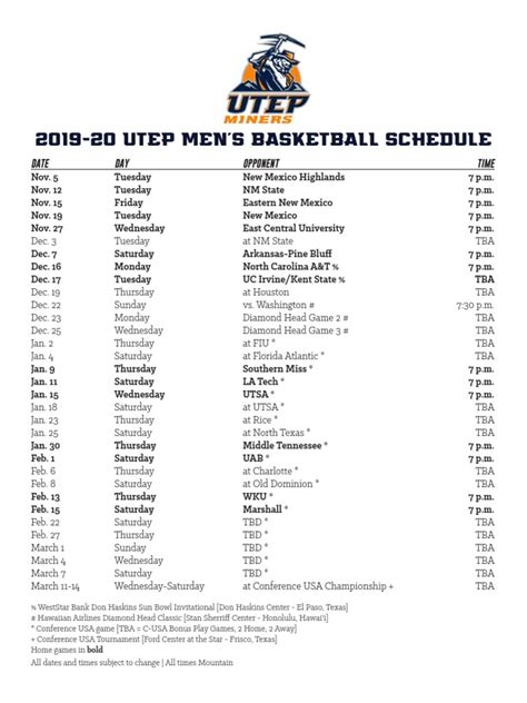 2019-2020 UTEP Men's Basketball Schedule | Ncaa Football | Ncaa ...