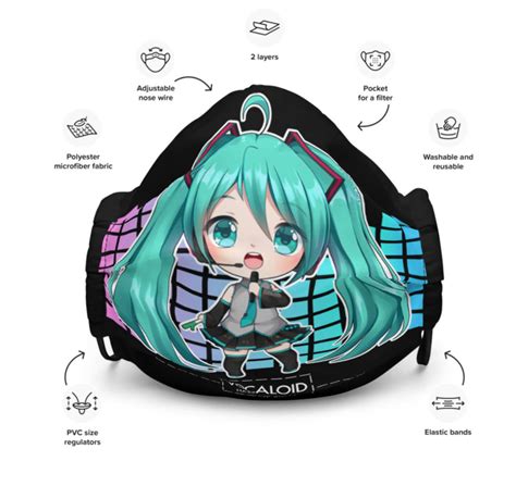 Cute Chibi Hatsune Miku Vocaloid Black Premium Face mask by | Etsy