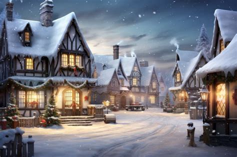 Christmas Village Landscape in a Vintage Style. Stock Illustration ...