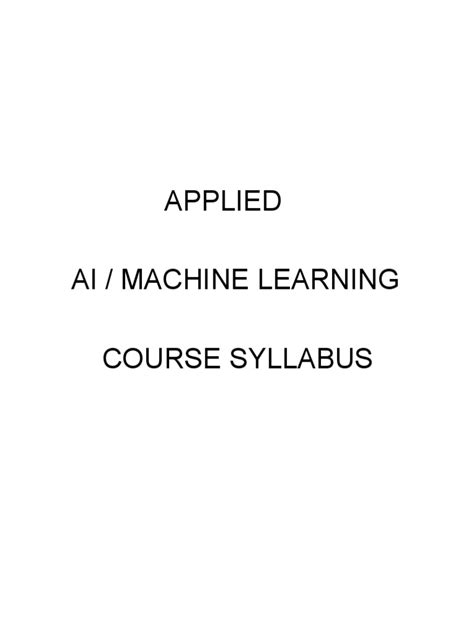 Applied AI - Machine Learning Course Syllabus PDF | PDF | Cluster ...