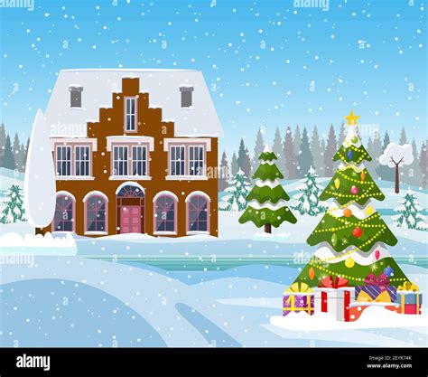 snowy village landscape Stock Vector Image & Art - Alamy