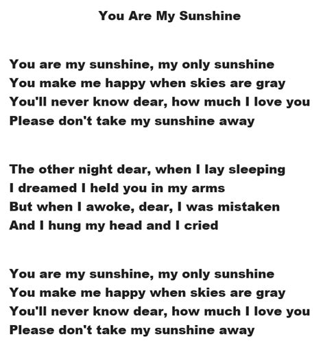 Printable you are my sunshine lyrics - bingdas