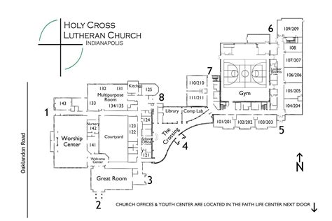 Holy Cross campus map 2016 BW all rooms doors and logo | Holy Cross | A Lutheran Church and School