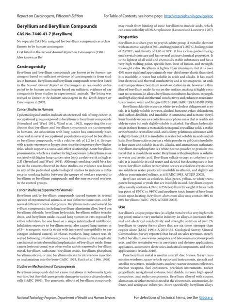 Beryllium and Beryllium Compounds: CAS No. 7440-41-7 (Beryllium ...