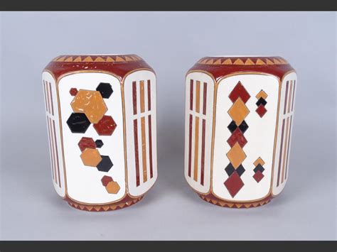 At Auction: Ceramic: pair of Art Deco ceramic vase marked MC 502 - 3 and 502 - 1