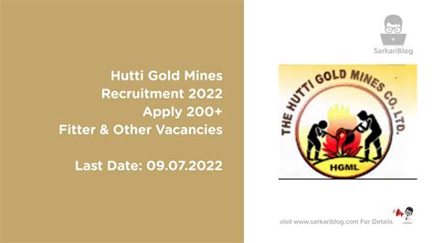 Hutti Gold Mines Recruitment 2022, Apply Fitter Others