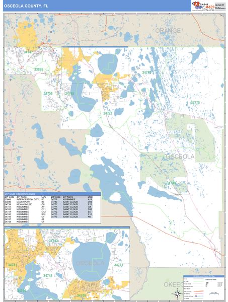 Osceola County, Florida Zip Code Wall Map | Maps.com.com