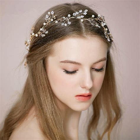 crystal pearl gold bridal headband tiara EWAHP024 as low as $70 | Laser ...