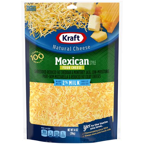 Kraft Finely Shredded Reduced Fat Mexican Style Four Cheese Blend Shredded Cheese, 14 oz Bag ...