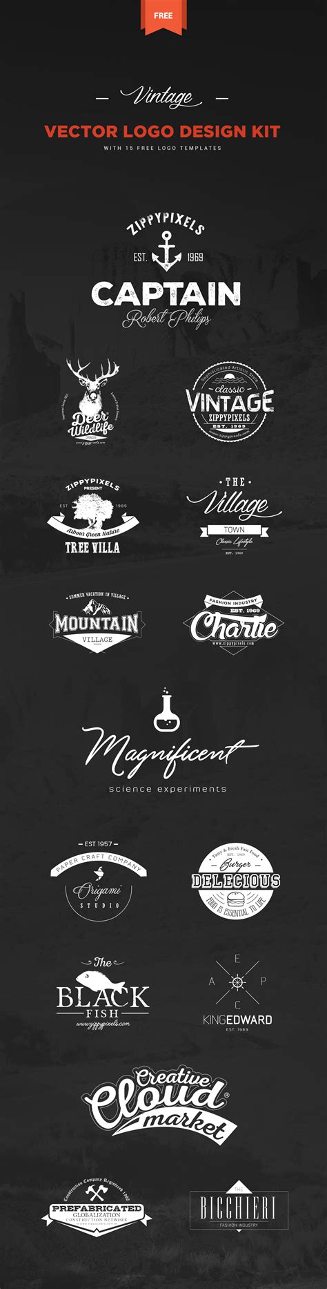 Vintage Vector Logo Design Kit + 15 Free Logo Templates :: Behance