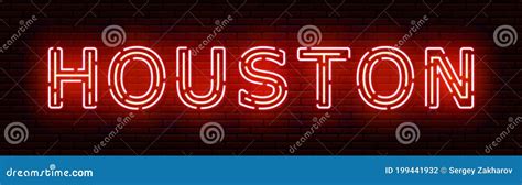 Glowing Neon Sign with the Inscription of the USA City of Houston. Stock Vector - Illustration ...