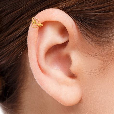 Butterfly Helix Earring: Gold Plated Handmade Cartilage Piercing Jewelry in 18 Gauge 5/16 Inch ...