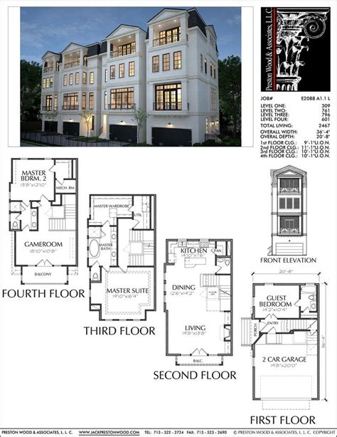 Townhome Plan E2088 A1.1 | Town house floor plan, Townhome design, Brownstone homes