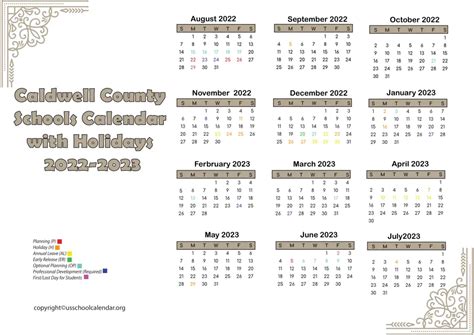 Caldwell County Schools Calendar with Holidays 2023-2024