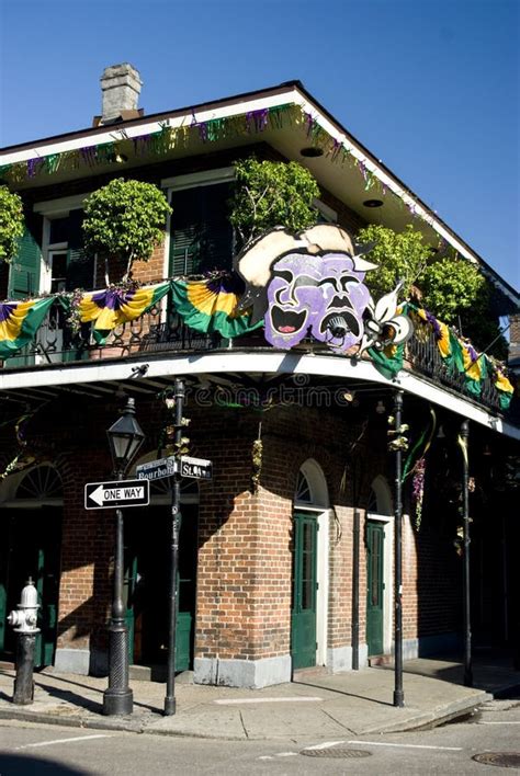 Mardi Gras Balcony, Bourbon Street Stock Image - Image of corner ...