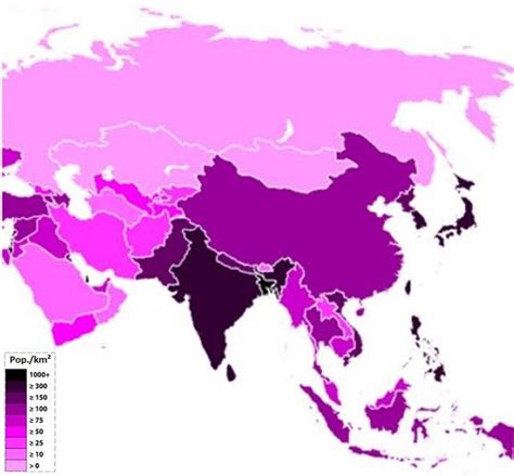 Asian countries by population density (2019) - Learner trip